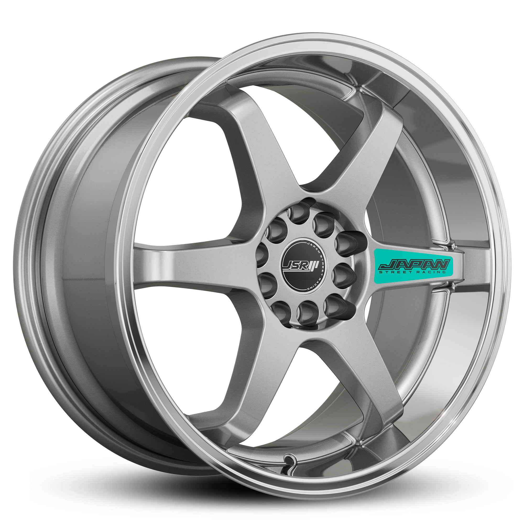 JDM_Wheels_JSR_ST21_Silver_Machined_Lip_Japan_Racing_Rims_18_inch_Teal_Sticker