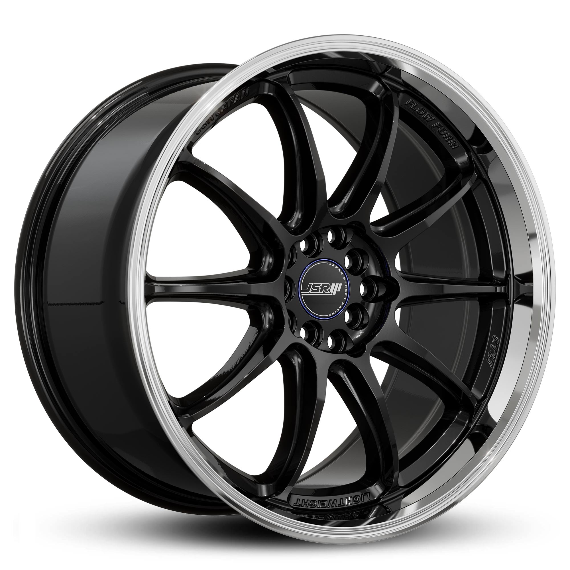 Racing_Wheels_Flow_Form_JSR_ST37_Gloss_Black_Machined_Lip_Japan_JDM_Rims_18_19_inch_blue_cap