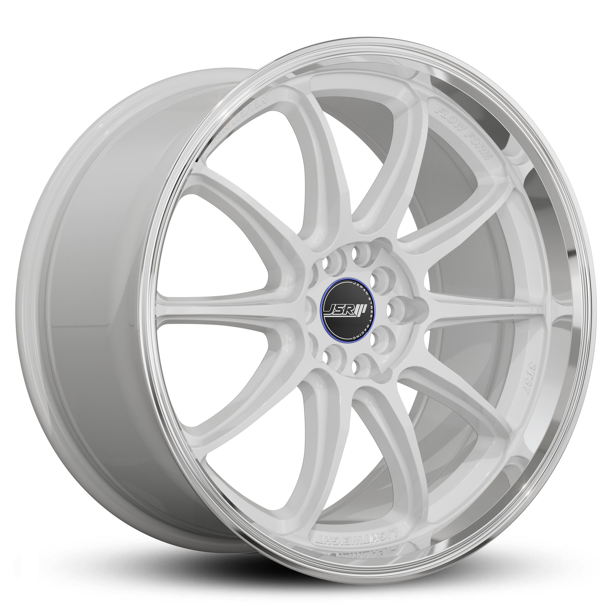Racing_Wheels_Flow_Form_JSR_ST37_Gloss_White_Machined_Lip_Japan_JDM_Rims_18_19_inch_blue_cap