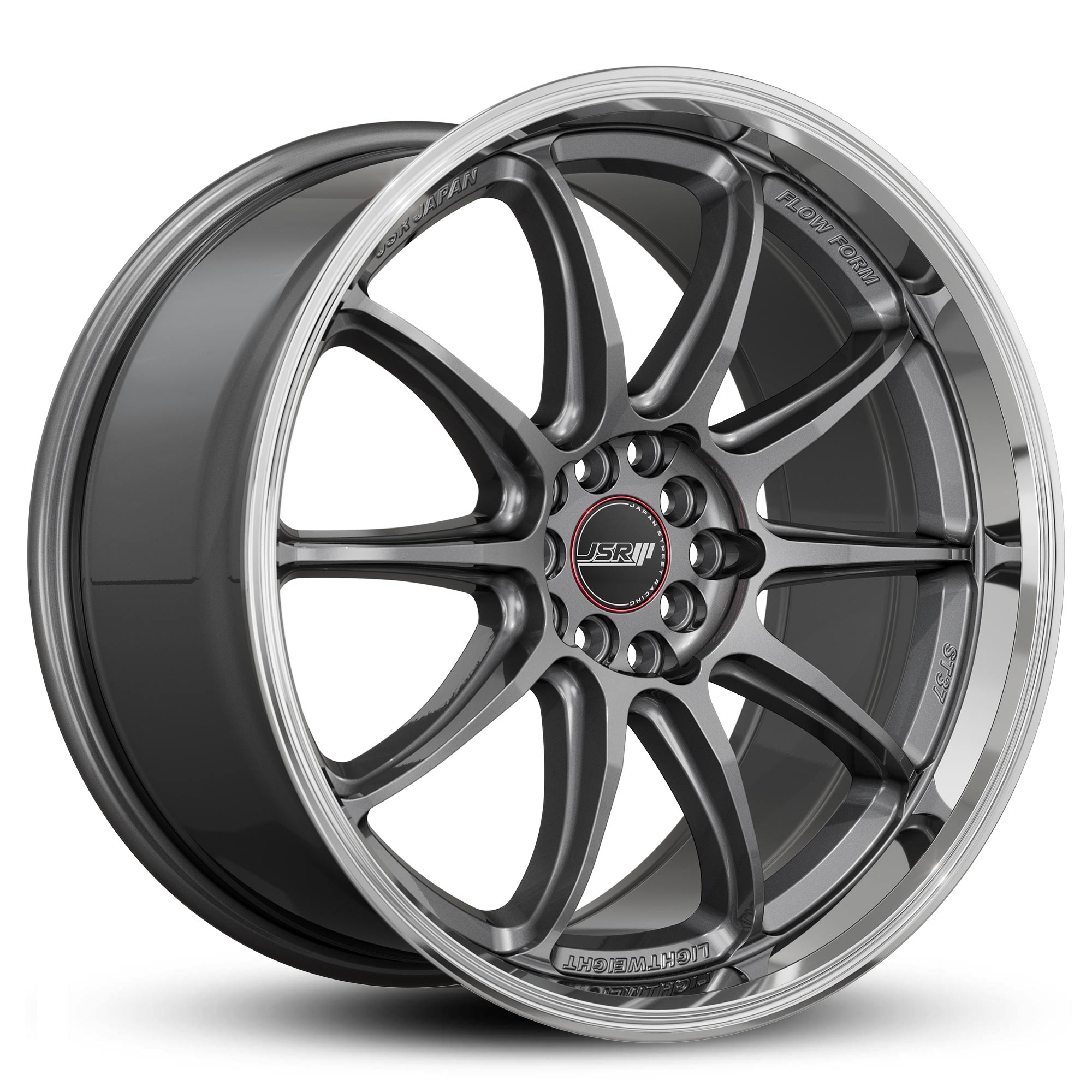 Racing_Wheels_Flow_Form_JSR_ST37_Gunmetal_Grey_Machined_Lip_Japan_JDM_Rims_18_19_inch_red_cap