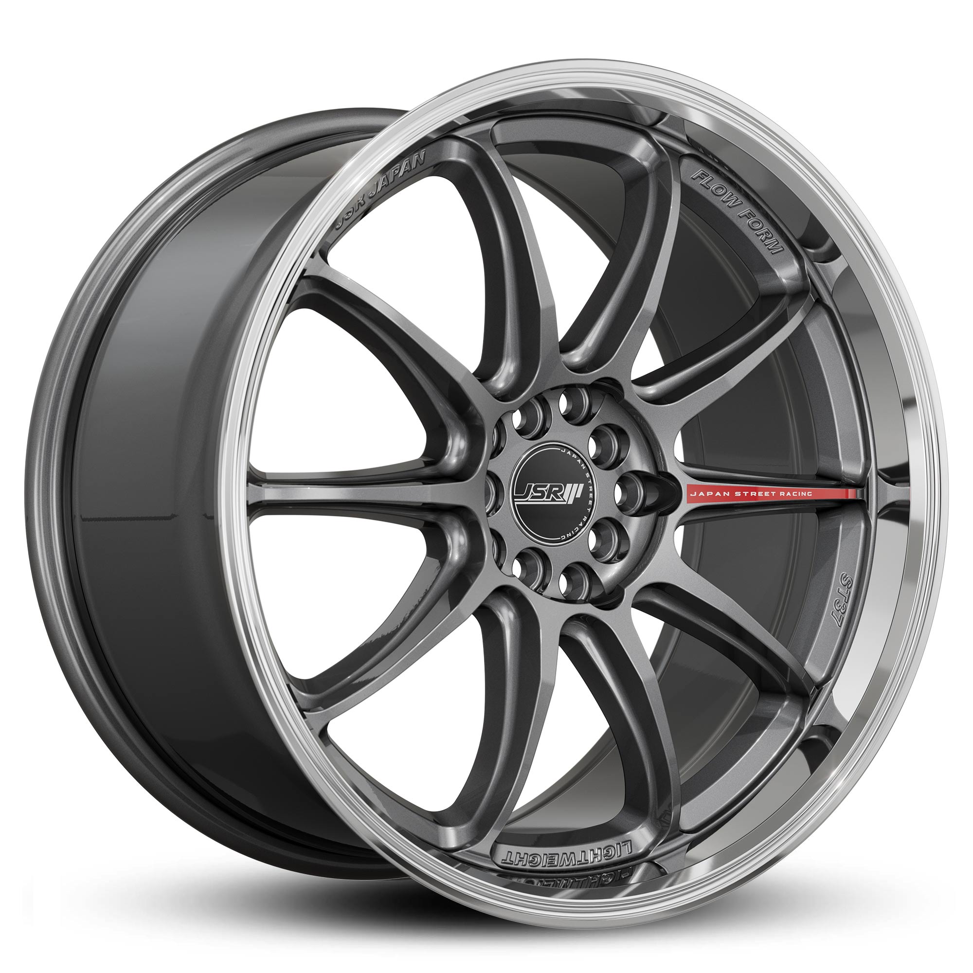 Racing_Wheels_Flow_Form_JSR_ST37_Gunmetal_Grey_Machined_Lip_Japan_JDM_Rims_18_19_inch_red_sticker