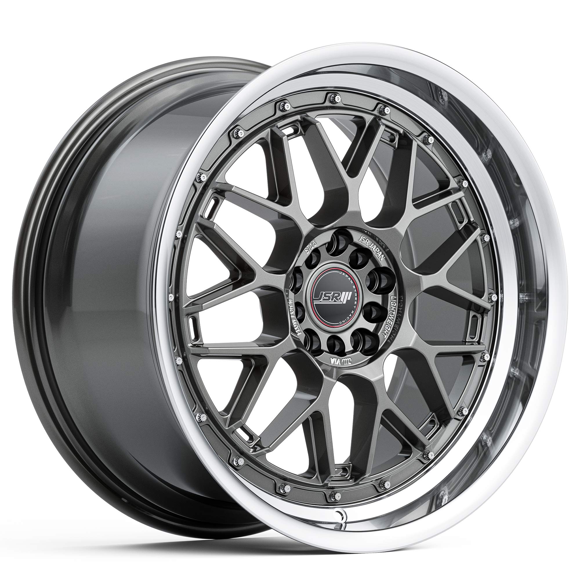 Racing_Wheels_Flow_Form_JSR_ST15_Gunmetal_Grey_Machined_Lip_Japan_JDM_Rims_18_19_inch_red_cap